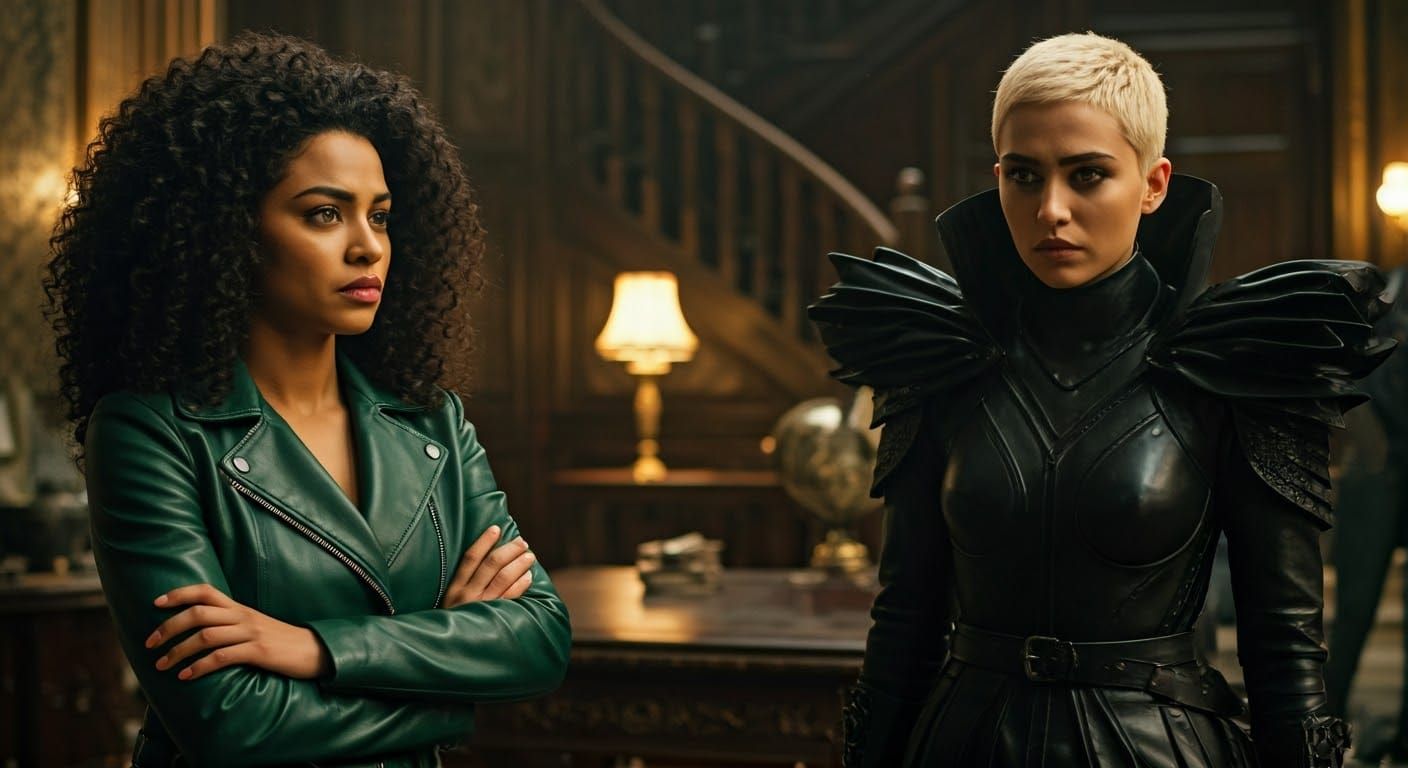 Tense Standoff in Lavish Study, in Baroque Style