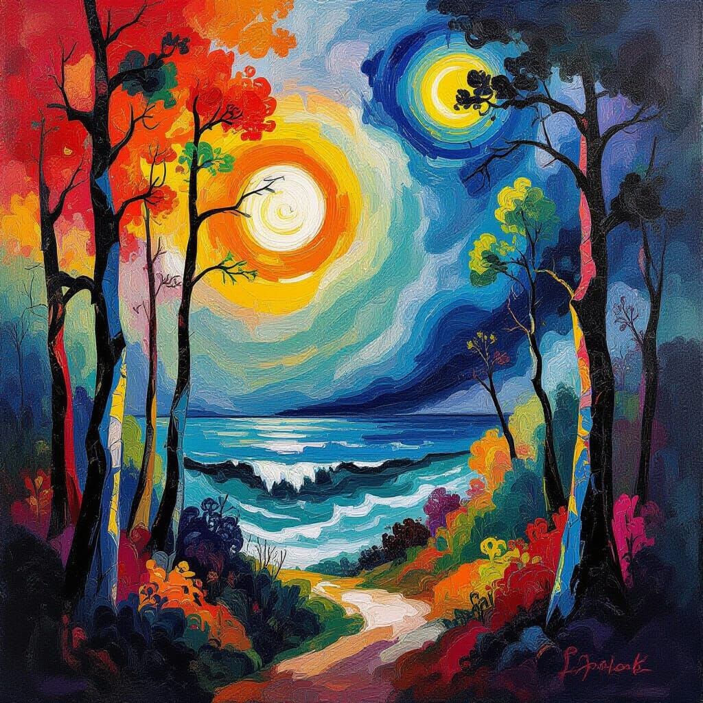 Vibrant Swirling Forest Landscape in Abstract Expressionist ...