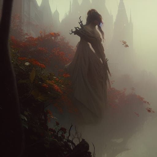 Dark Fantasy Landscape in Purple and Yellow