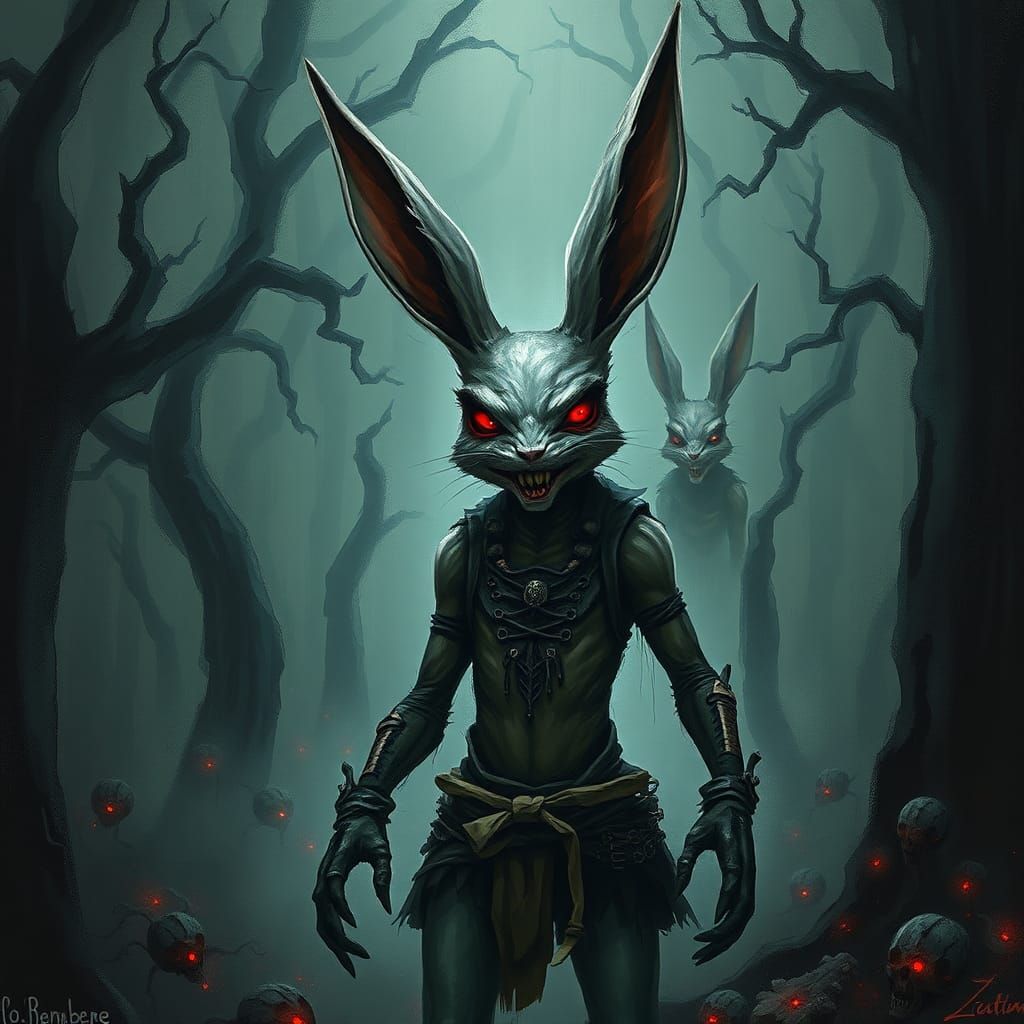 Menacing Bunny Rabbit in Gothic Forest