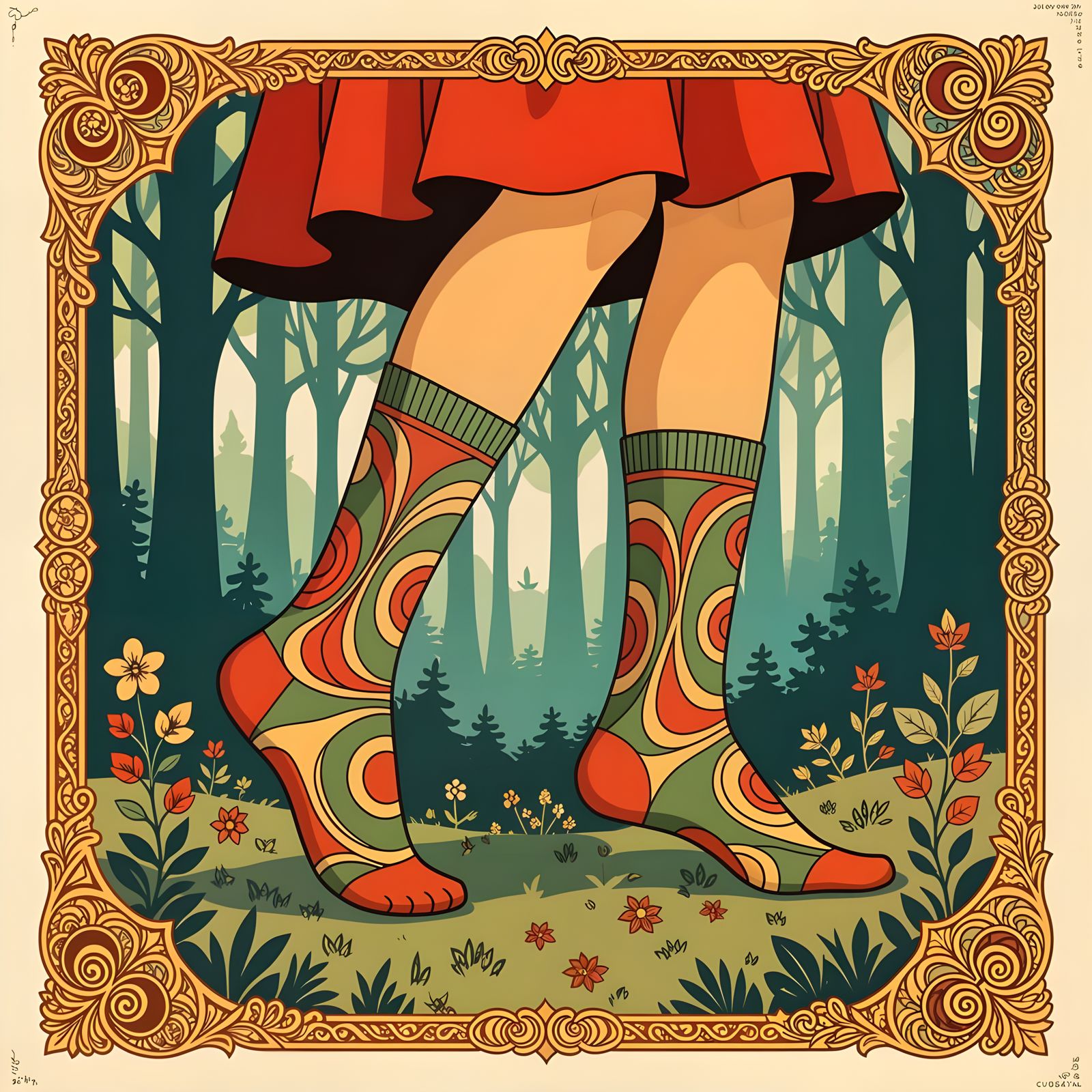 Earthy Socks with Abstract Curves in Art Nouveau Style
