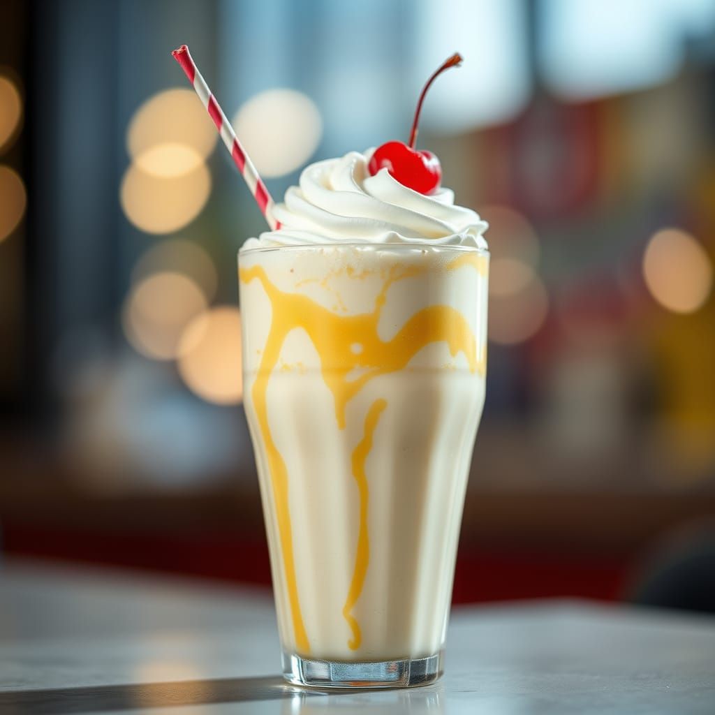 Creamy Milkshake with Cherry, Photorealistic Food Photograph...