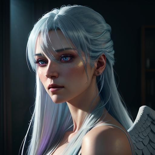 Ethereal Angel Woman in Cozy Bedroom: Digital Art