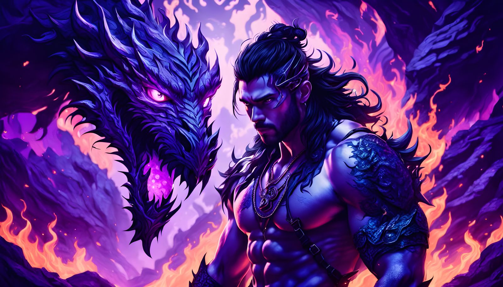 Dark Knight in a Purple Cave of Flames