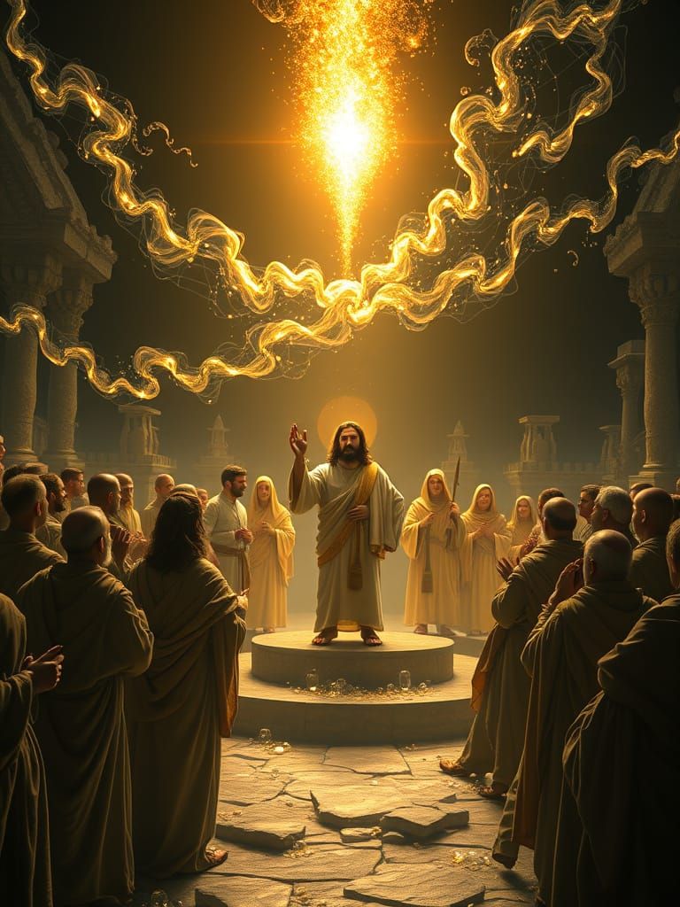 Disciples Preaching at Pentecost with Fractal Neon Light