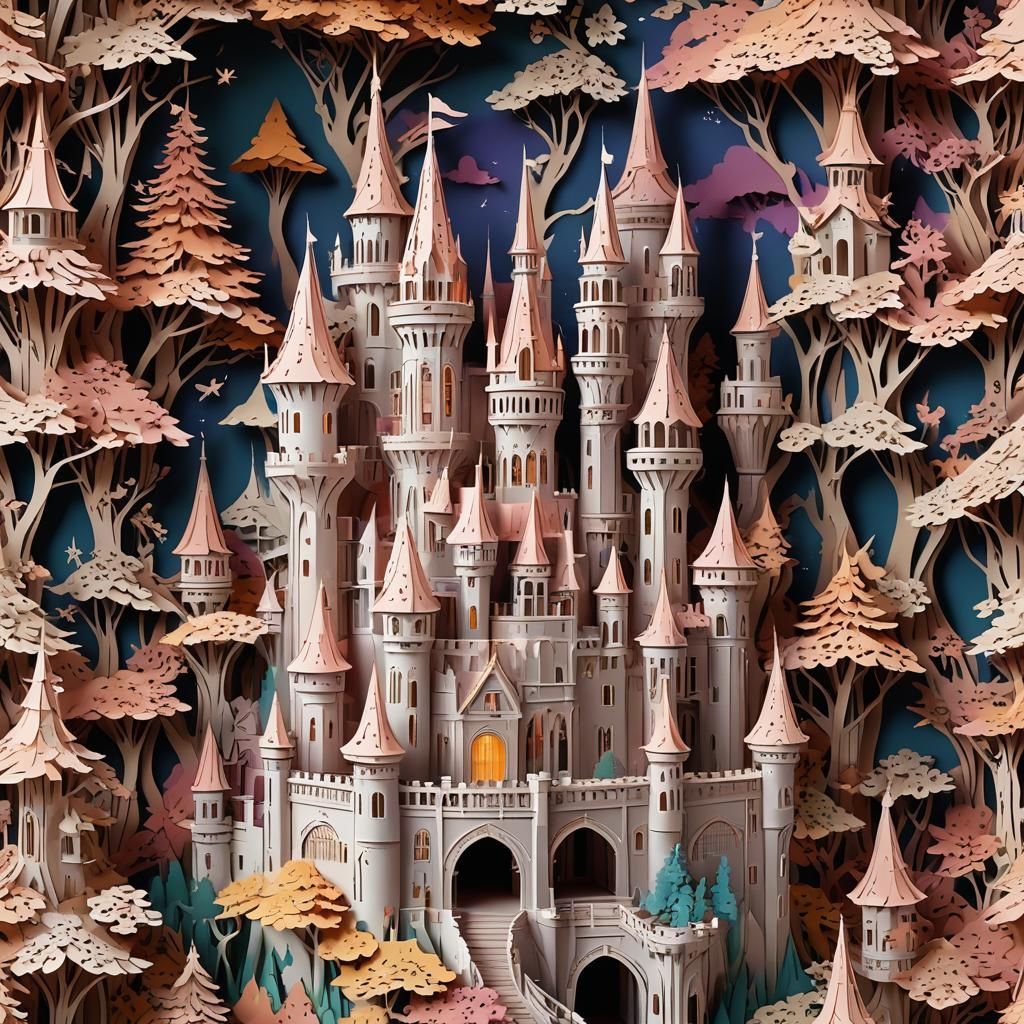 Kirigami Fairy Princess Castle in Detailed 3D Rendering