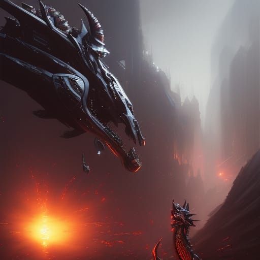 Mechagodzilla 23 in Dark Fantasy Style