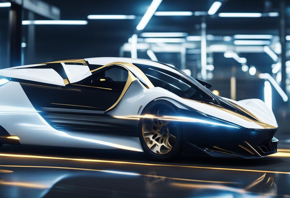 Futuristic Hyper Speed Car in White and Gold