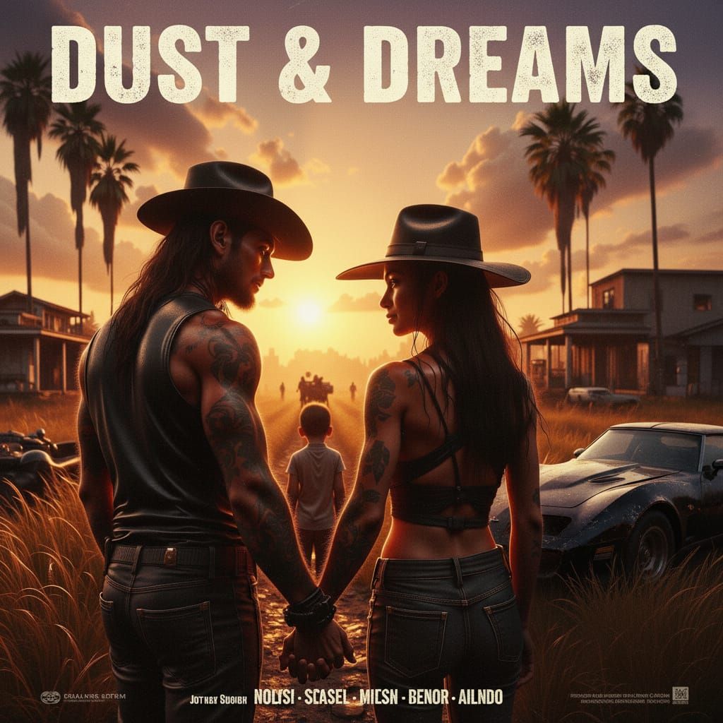 Cinematic Poster of Family Beside Vintage Corvette