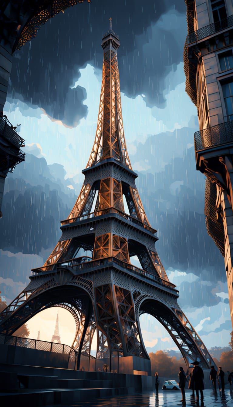 Cubist Giraffe in Rainy Montmartre, Neo-Cubism Style