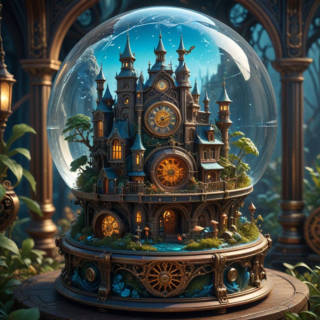 Steampunk City in a Snow Globe: Whimsical Miniature World