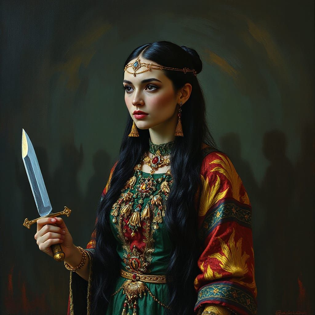 Underworld Goddess with Fiery Dress, Impasto Painting