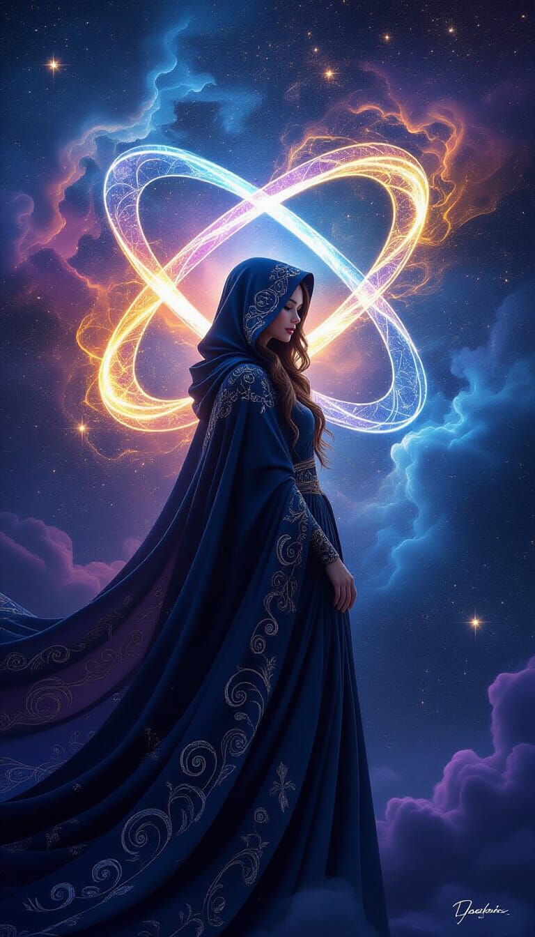 Cosmic Woman in Nebula, Hyperdetailed Volumetric Lighting