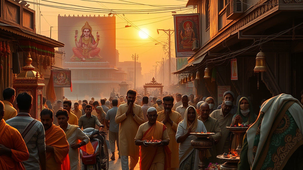 Bustling Street in Prayagraj at Sunset