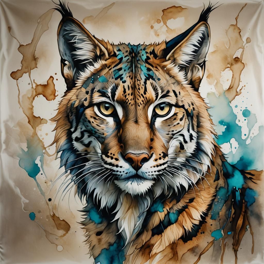 Orphism Lynx in Alcohol Ink Style