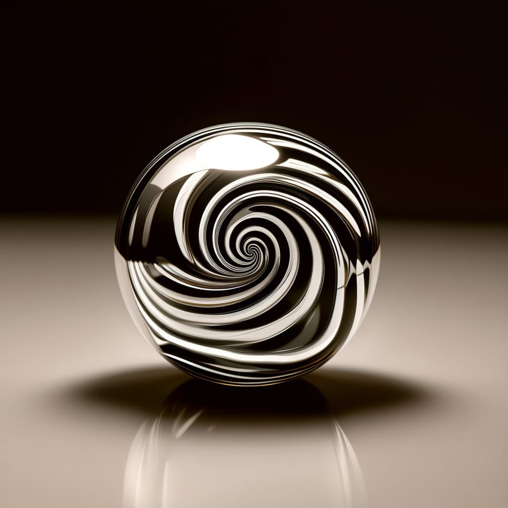 Chrome Sphere Optical Illusion on Mirrored Surface