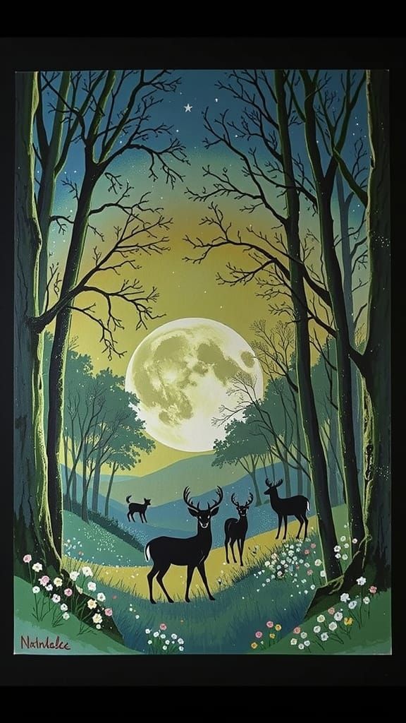 Mystical Forest Clearing in Art Nouveau Style