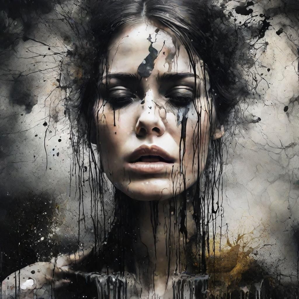 Grim Female Portrait in Splatter Art Style
