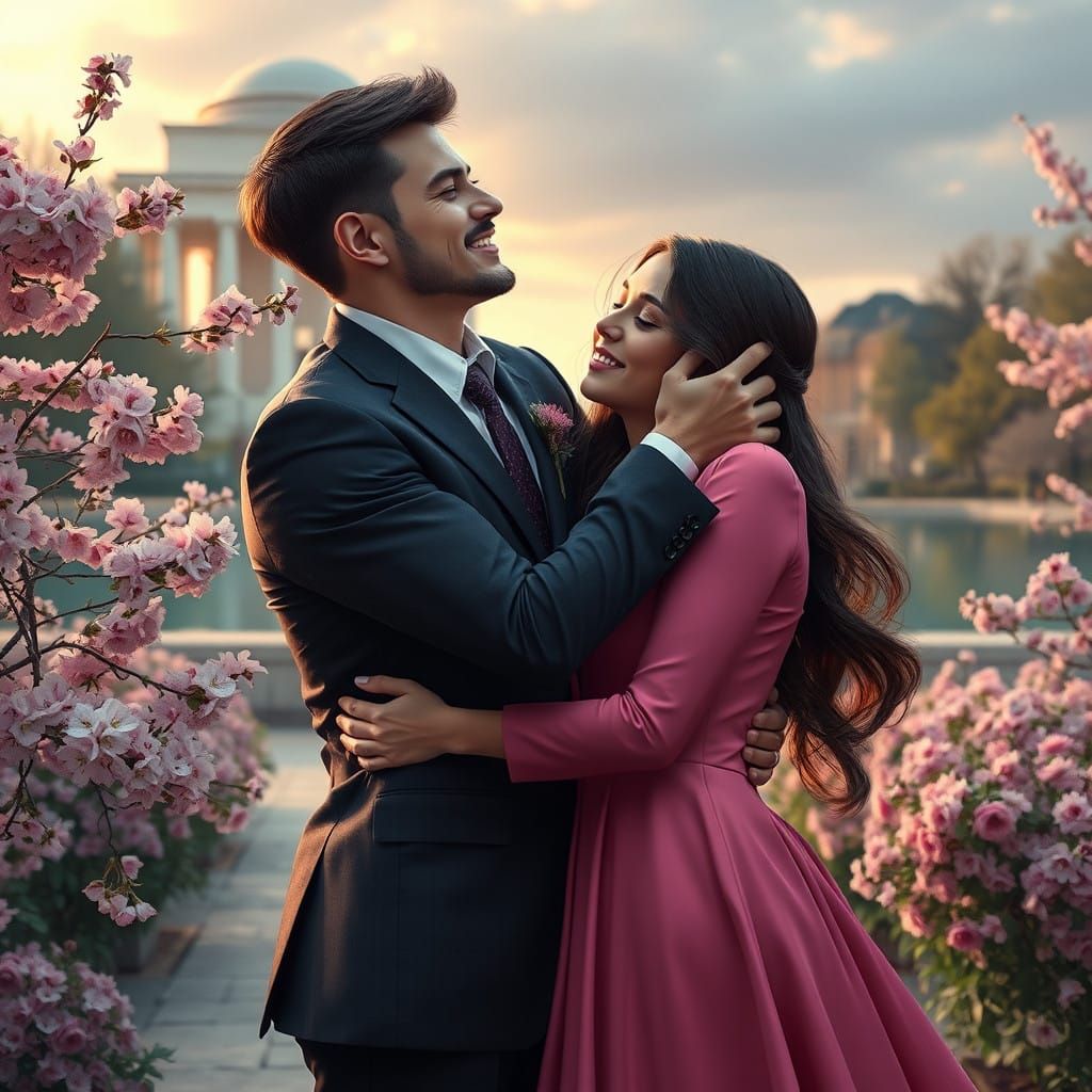 a young couple sharing a heartfelt hug, somewhere in Washing...