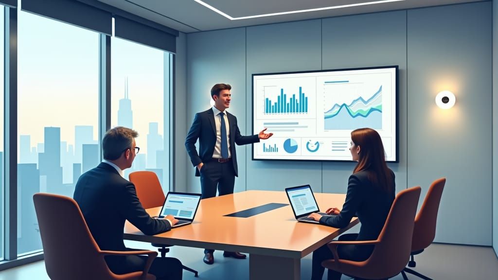Power BI Sales Presentation in Futuristic Conference Room