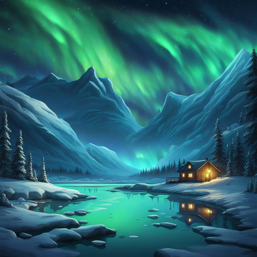 Arctic Starry Night with Northern Lights
