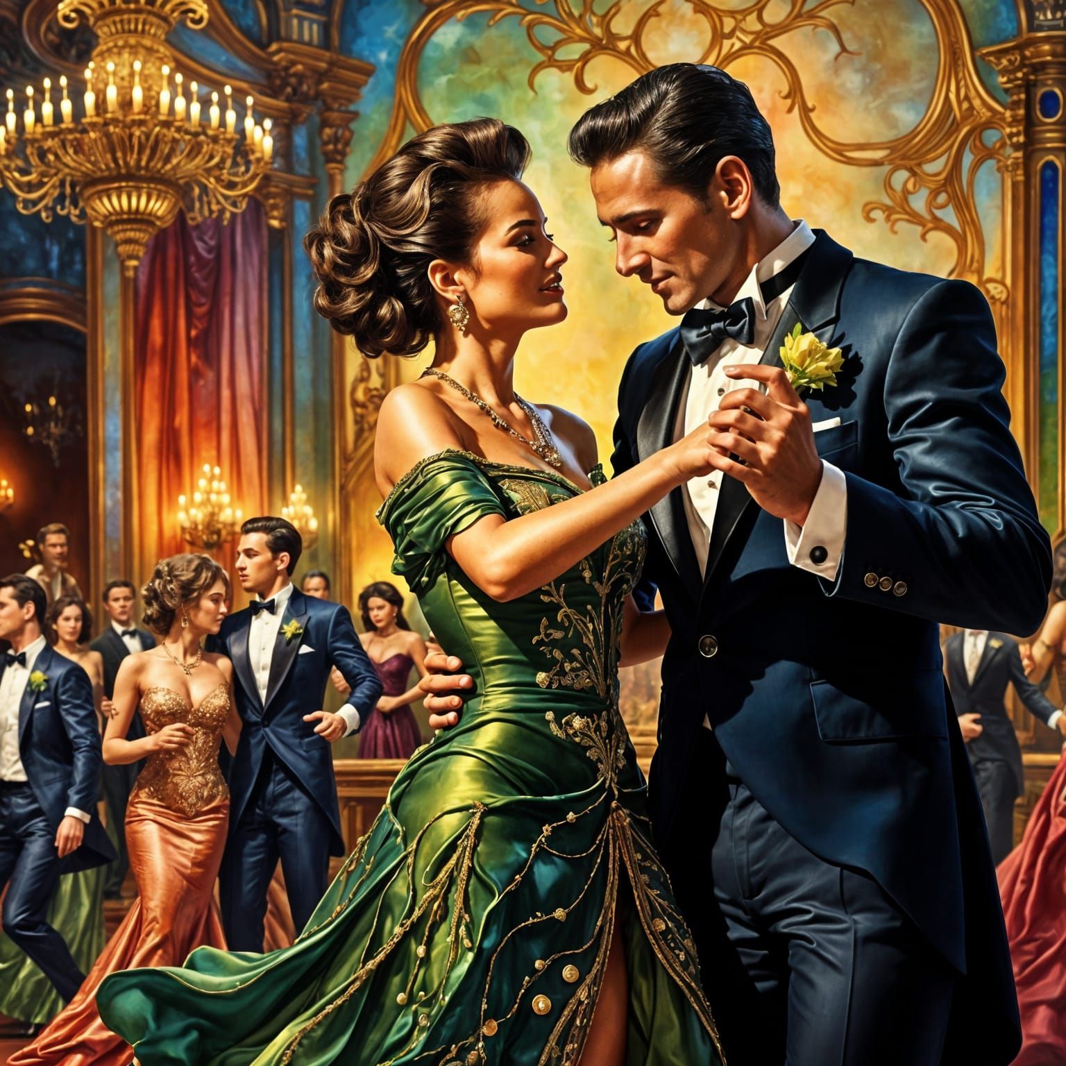 Elegant Ballroom Dancing in Thick Oil Painting Style