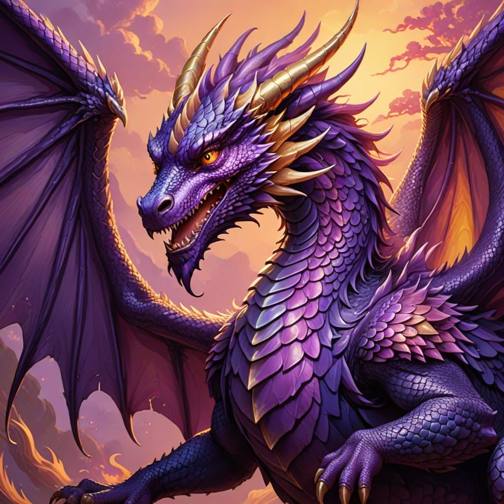 Purple Dragon and Phoenix: A Tender Fantasy Illustration