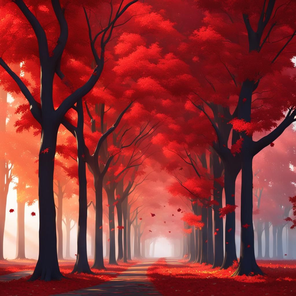 Autumn Trees in a Row: Fantasy Concept Art