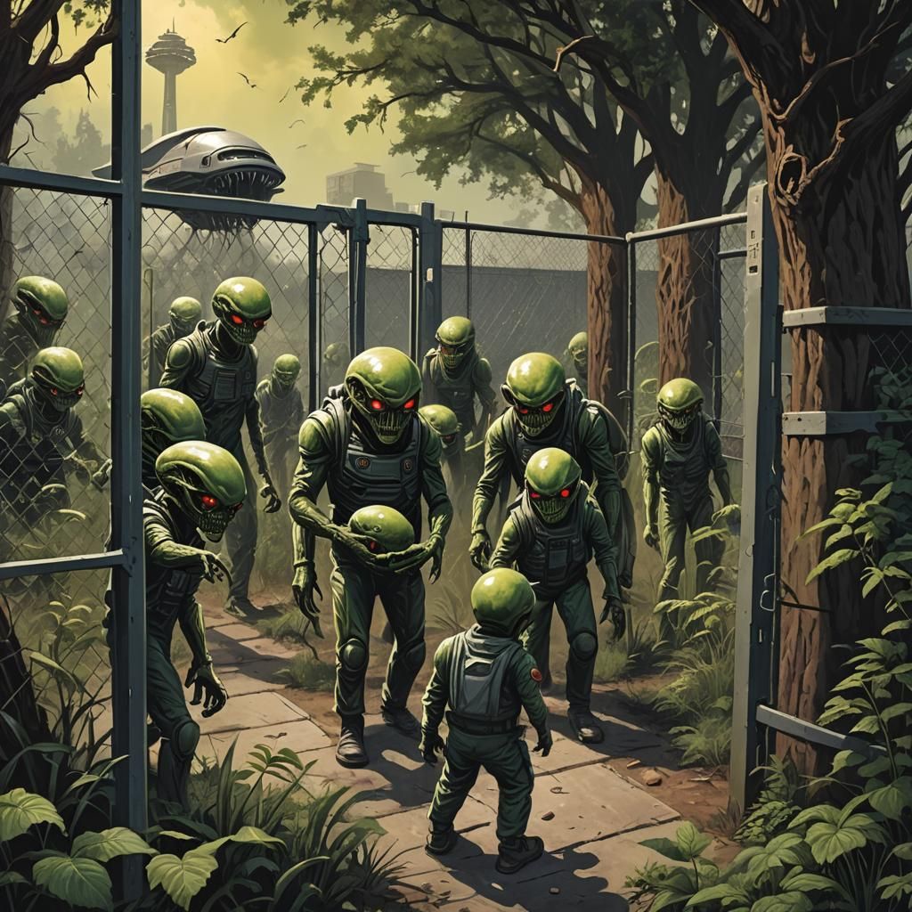 Sinister Alien Prison Break in Dark Fantasy Style