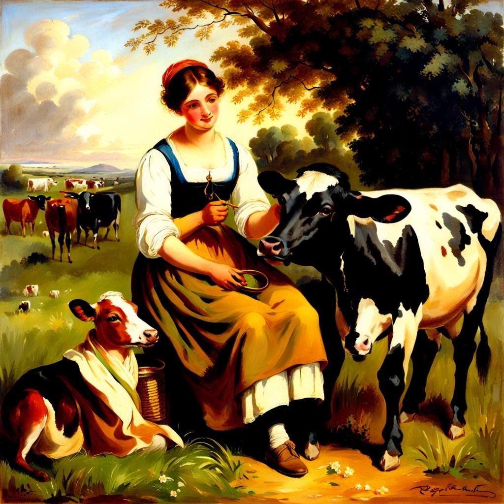 Regency Milkmaid Scene, Classical Portraiture
