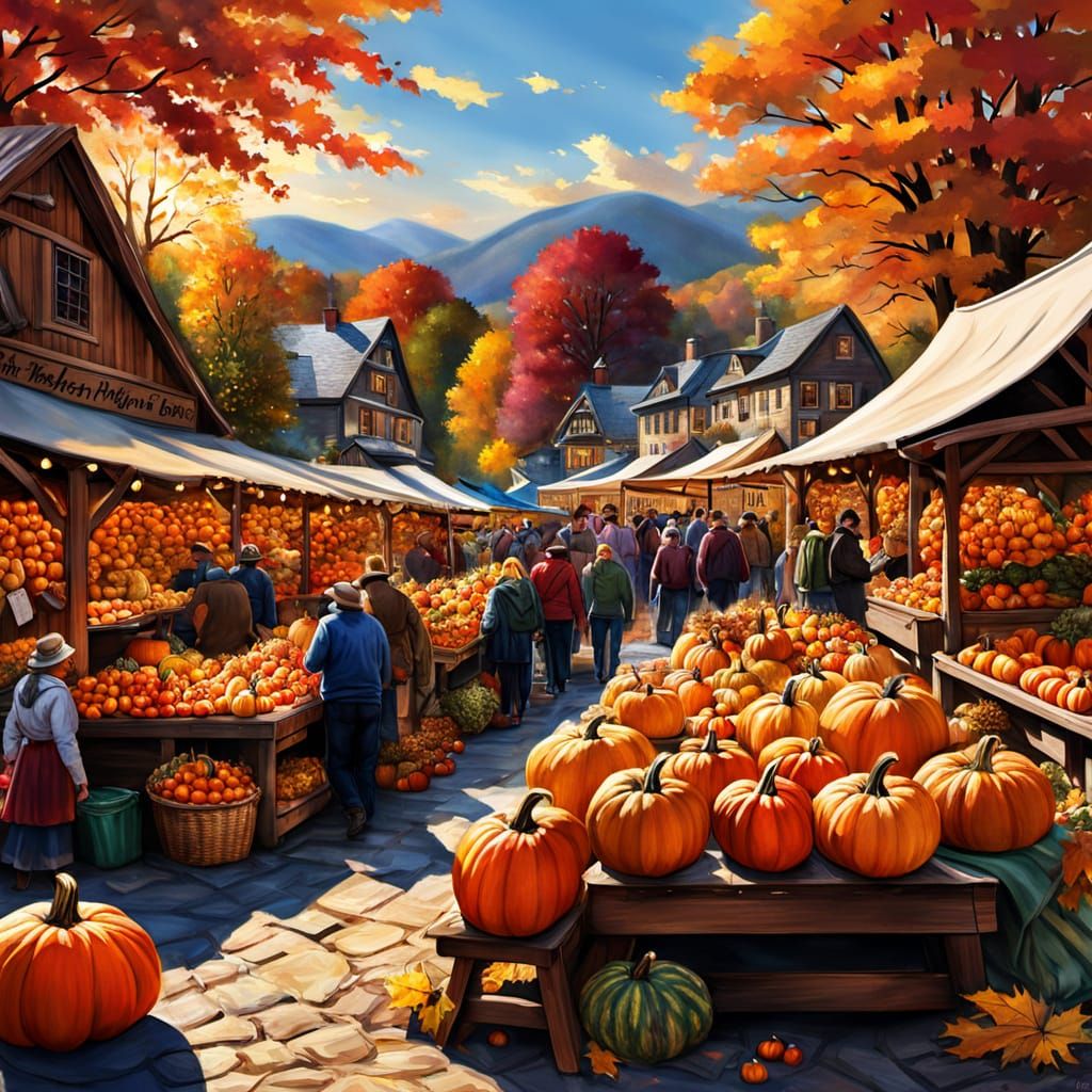 Bustling Autumn Harvest Marketplace in Golden Light