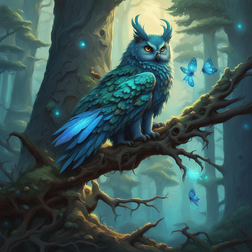 Feytouched Owlbear Cub in Mystical Forest