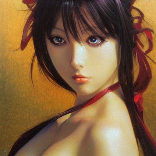 Seductive Anime Woman in Oil Painting Style