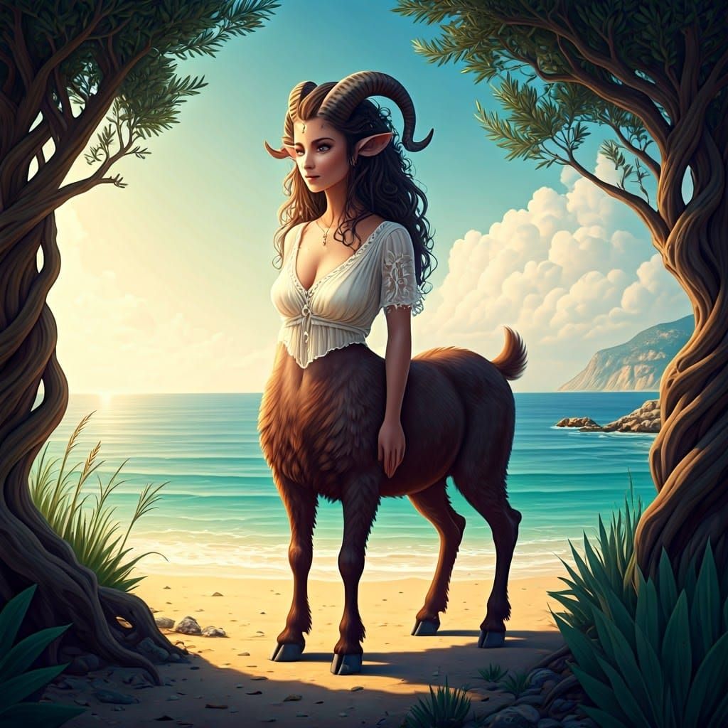 Female Satyr on Greek Beach, Digital Painting