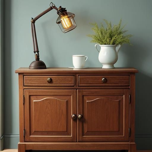 Kerosene Lamp on Ornate Sideboard