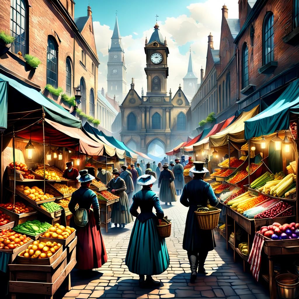 Victorian Marketplace Scene in 8K Resolution