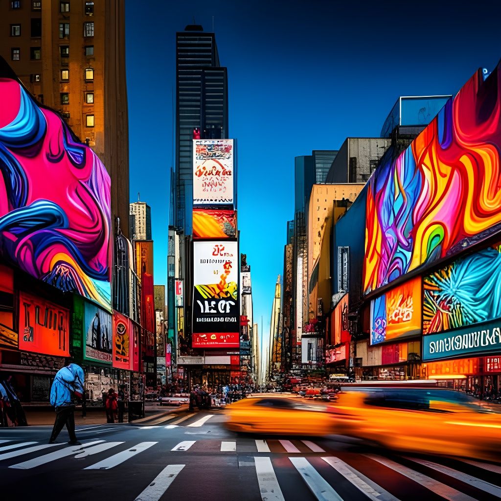 Glowing Multicolored Billboards in New York City