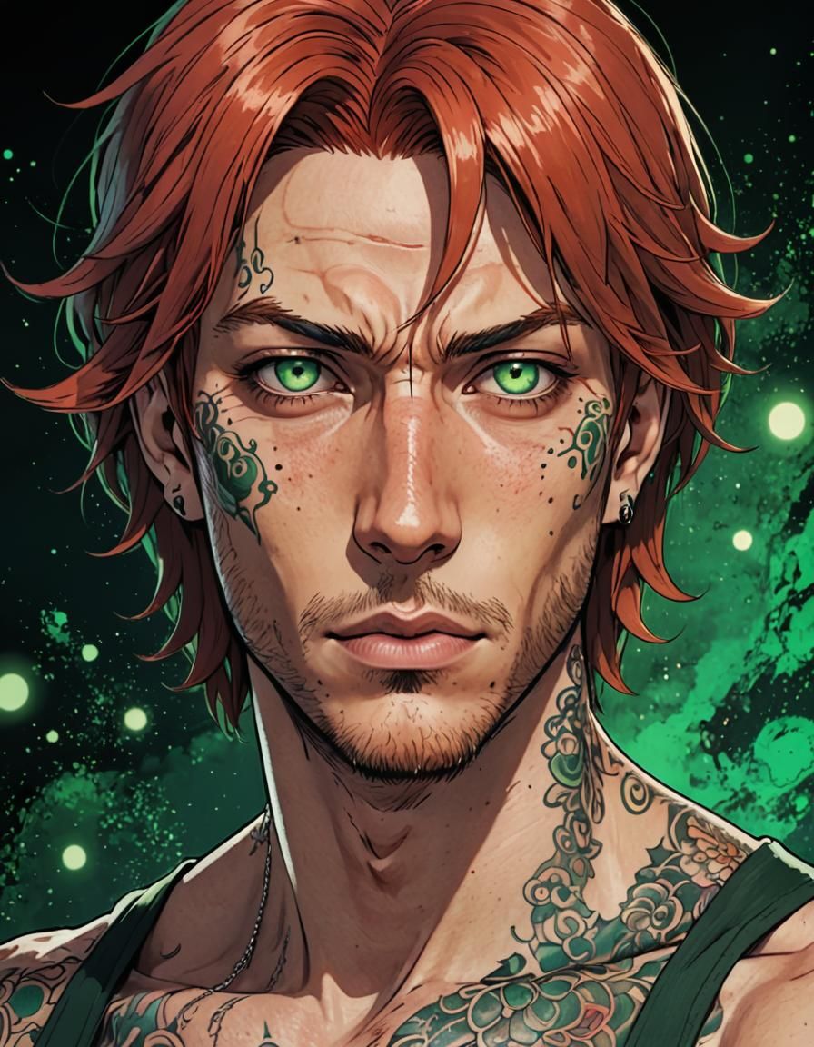 Mysterious Man with Tattoos: Anime Manga Portrait