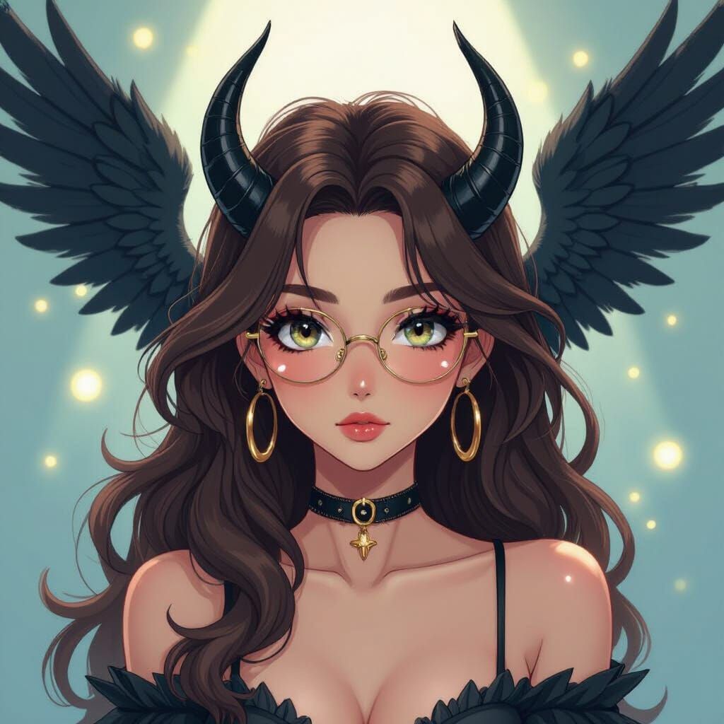 Anime Woman with Horns and Angel Wings