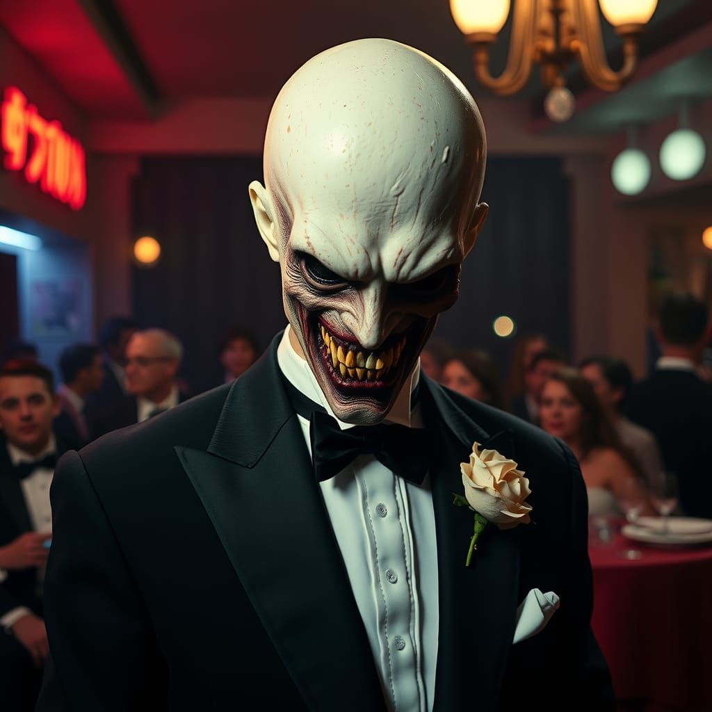 Grotesque Faceless Figure at Prom Night
