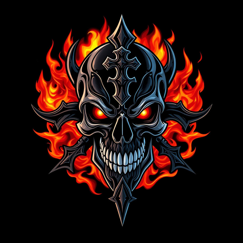 Fierce Skull Logo with Flames as Comic Book Art