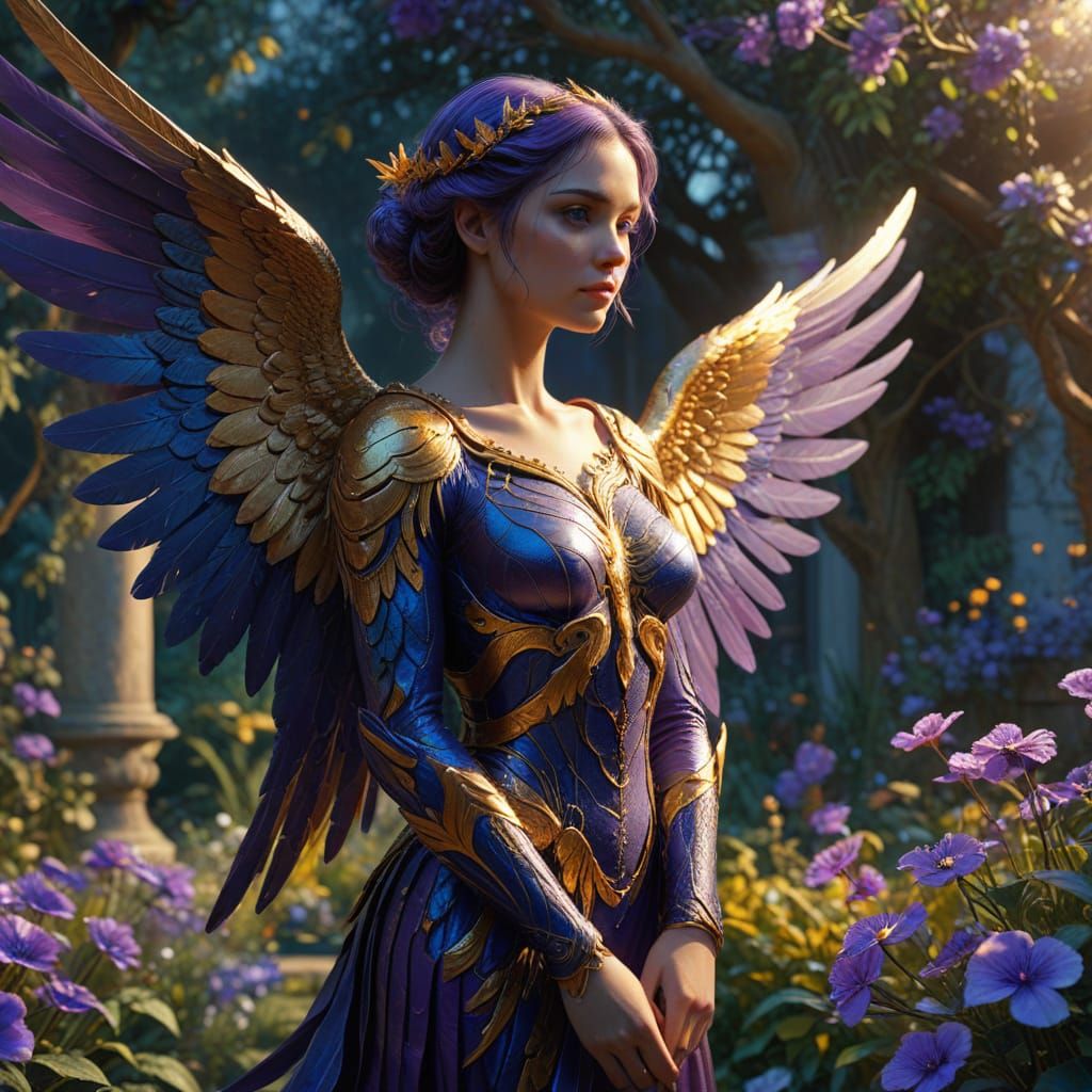 Angel in Garden: Detailed Matte Fantasy Art