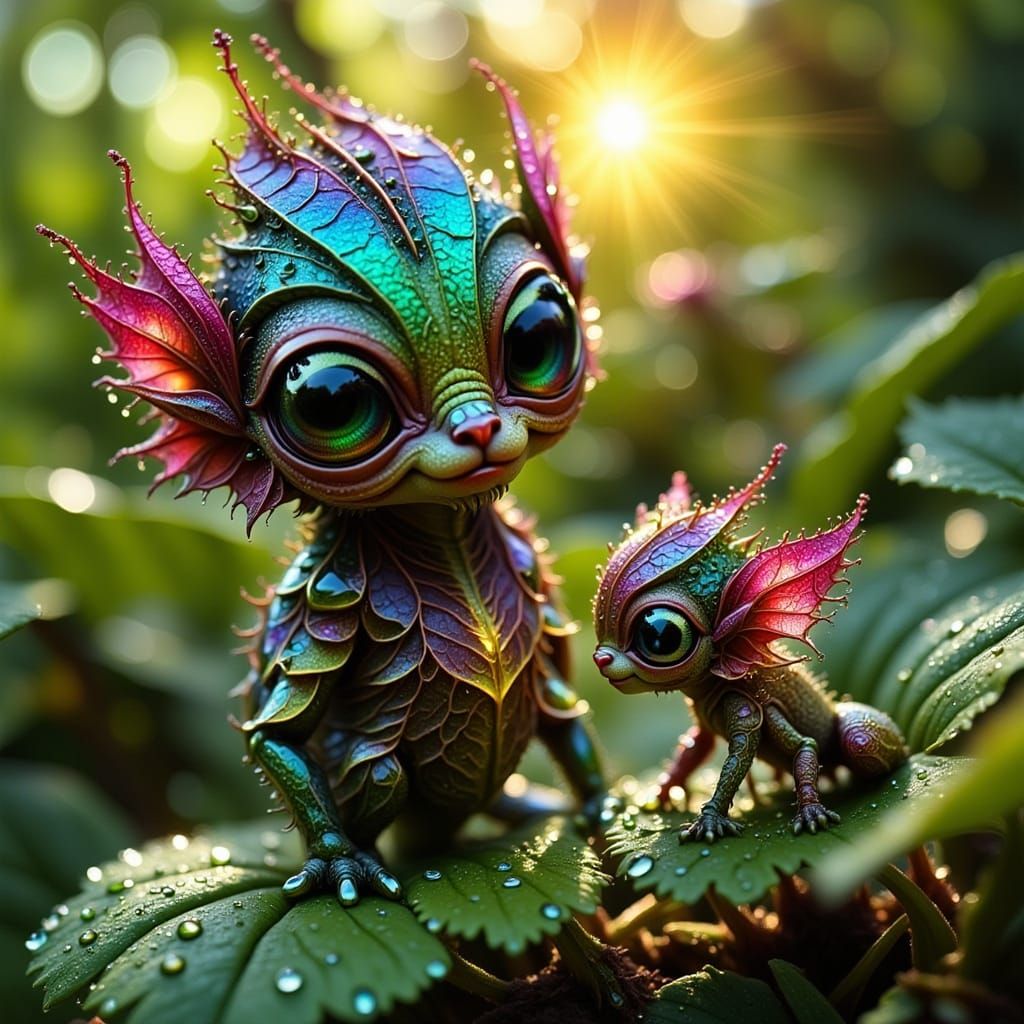 Adorable Baby Troll Gnome Hybrid with Mother