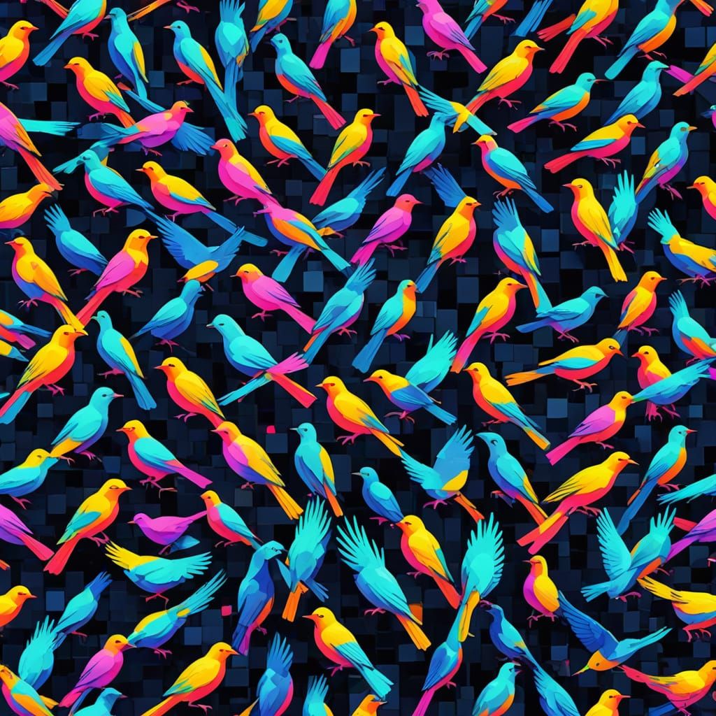 Psychedelic Glitch Birds in Abstract Aerial View
