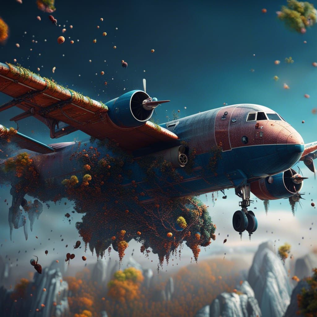 Plane Landing in Fantastical Landscape