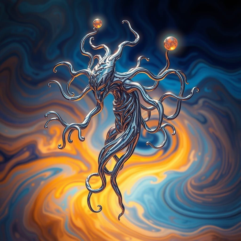 Mystical Chrome Entity Embodies Spirit Molecule