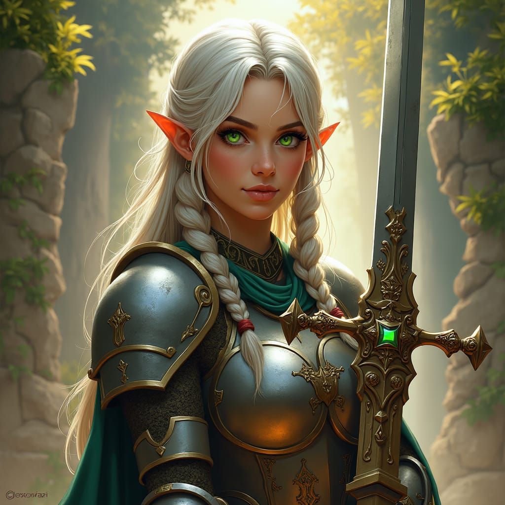Female Dwarf Paladin with Great Sword, Fantasy Art