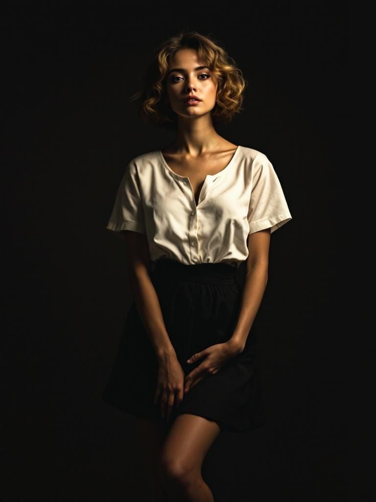 Classic Female Figure Study in Rockwell and Leibovitz Style