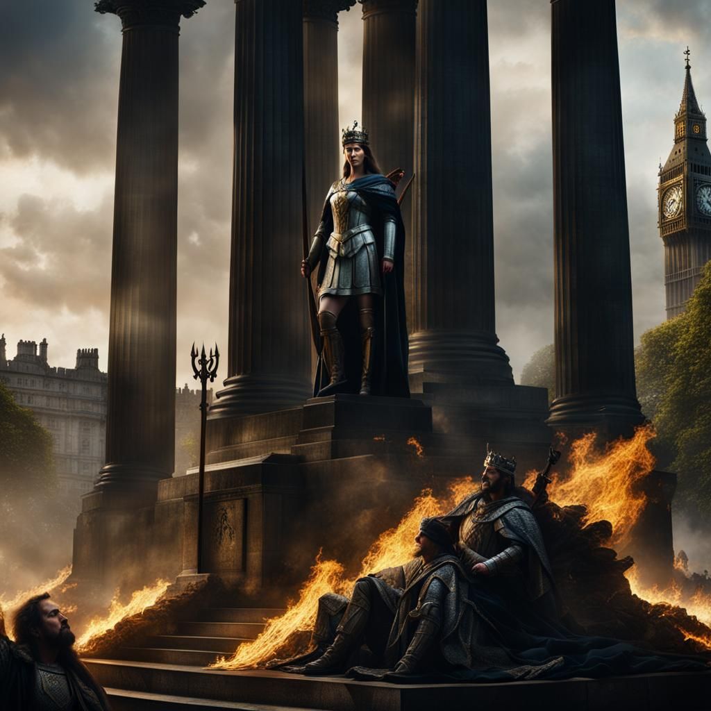 Goddess Britannia, Boudicca, and Arthur at Cenotaph
