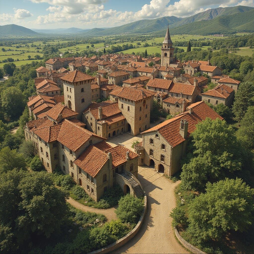 Aerial View of Medieval City in Fantasy Style